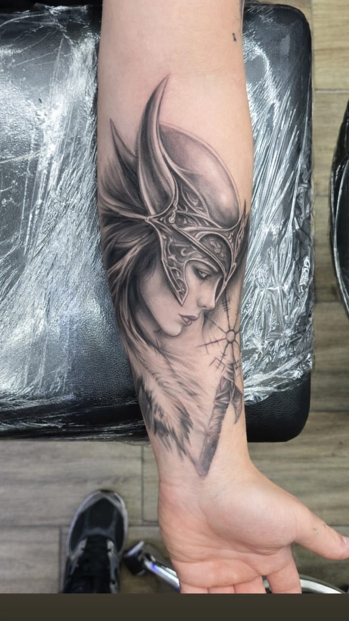 Black & Grey Valkyrie warrior on arm