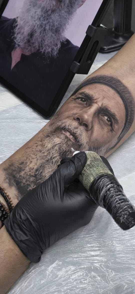 Black & Grey realistic portrait of elderly man with beard